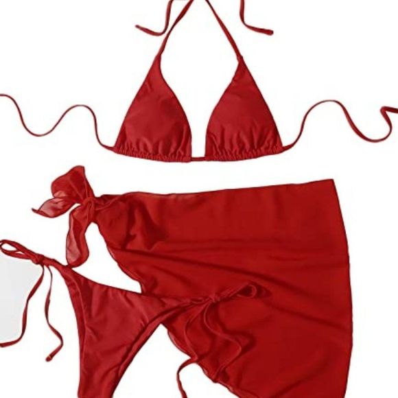 MakeMeChic Women's 3packs Triangle Bikini Swimsuit & Beach Skirt - Picture 1 of 5